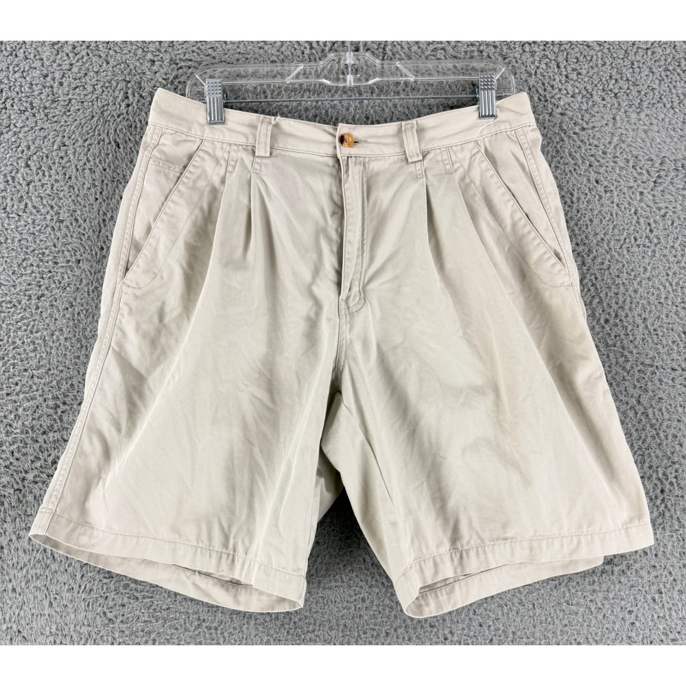Vintage Moschino Chino Shorts Men's 33 Beige Cotton Twill Pleated Casual Khaki